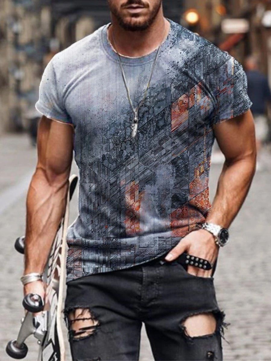 Men's 100% Polyester 3D Print Crew Neck T-shirt - Perfect for Active Lifestyle, Casual Wear - Easy to Care men tshirts
