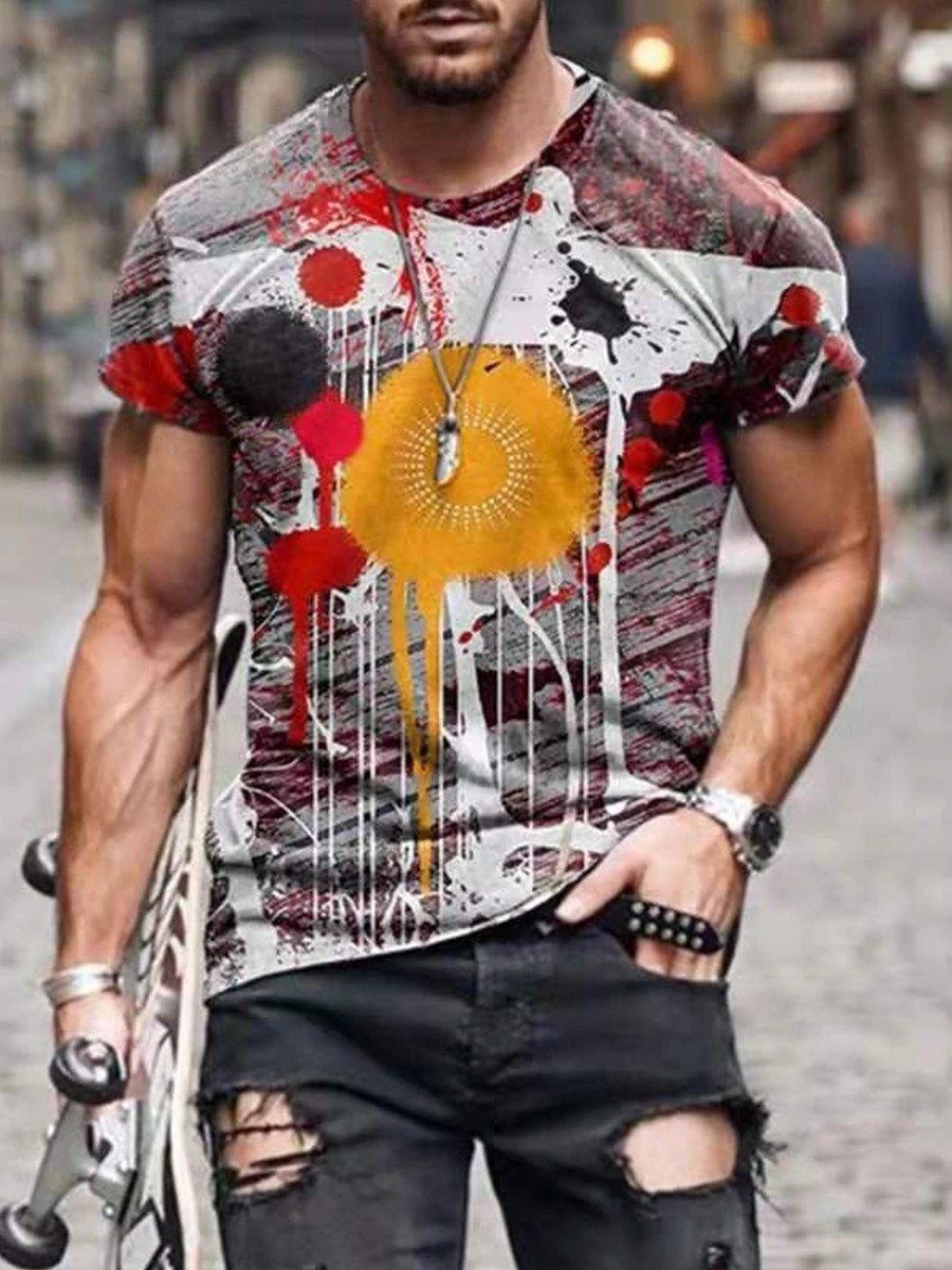 Men's 100% Polyester 3D Print Crew Neck T-shirt - Perfect for Active Lifestyle, Casual Wear - Easy to Care men tshirts