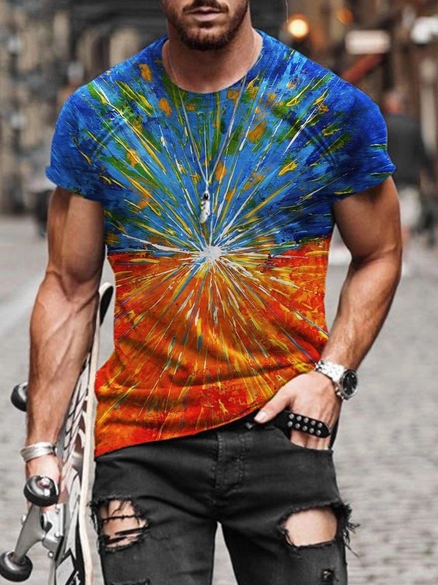Men's 100% Polyester 3D Print Crew Neck T-shirt - Perfect for Active Lifestyle, Casual Wear - Easy to Care men tshirts