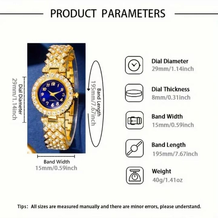6pcs Women's Fashion Watch Bracelet Set Quartz Watche Rhinestone Necklace Earrings Ring Ladies Fashion Luxury Jewelr