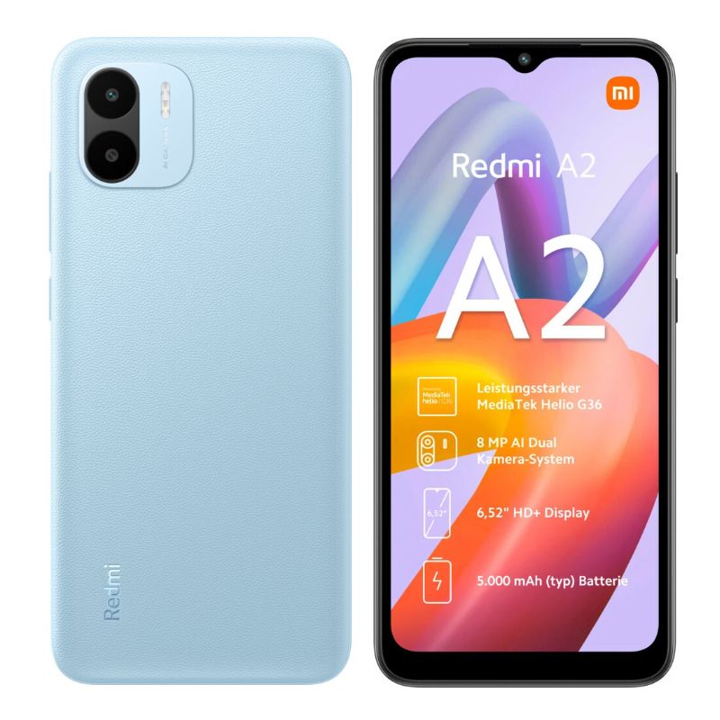 Brand New REDMI A2+3GB Ram 64GB Rom Battery: 5,000 mAh Main Camera 8MP Front Camera 5MP Display 6.5 inch Processor Unisoc Tiger T612 (12 nm) Connectivity Dual SIM, Colors: Stripe Blue OS: Android 11