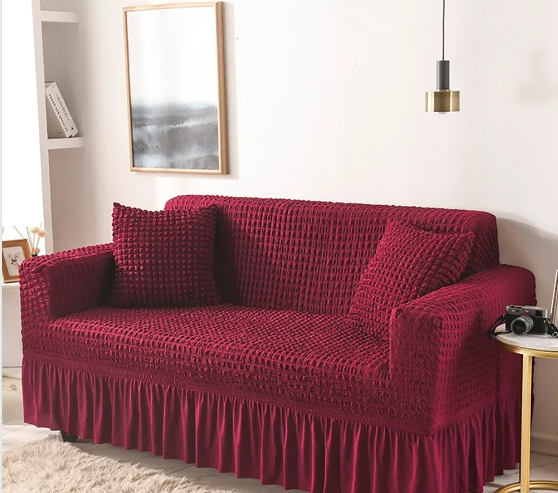 KILIMALL MEGA OFFER !!!! for maroon loose covers 7 seater set ;3:2:1:1  made in modern turkish design with high quality elastic linen for maximum confort and durability with a three month warranty