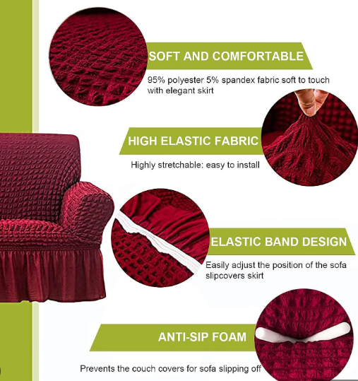KILIMALL MEGA OFFER !!!! for maroon loose covers 7 seater set ;3:2:1:1  made in modern turkish design with high quality elastic linen for maximum confort and durability with a three month warranty