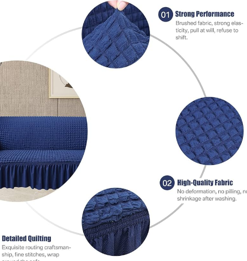MEGA OFFER !!! modern turkish blue loose covers made with high quality linen to provide service for long  available for 3:1:1 seater at discounted price with warranty