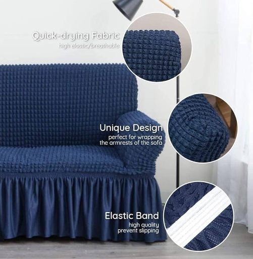 MEGA OFFER !!! modern turkish blue loose covers made with high quality linen to provide service for long  available for 3:1:1 seater at discounted price with warranty