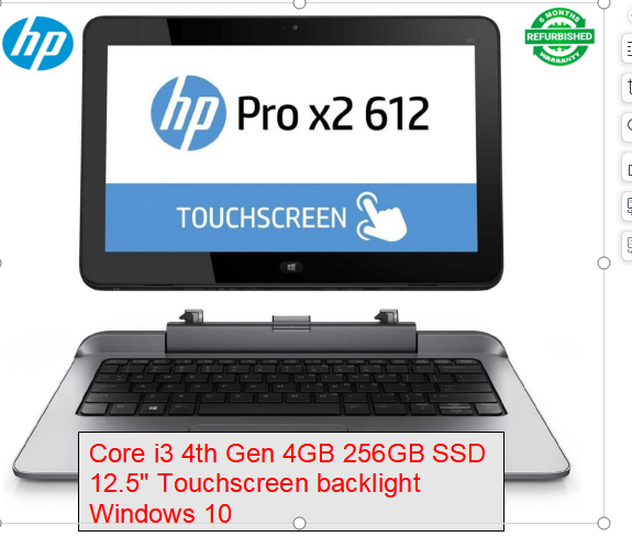 Touchscreen Refurbished hp Laptop Hp Pro X2 612 G1 2 in 1 Core i3 4th Gen 4gb 256gb 12.5" backlight Keyboard Windows 10 Notebook Black Refurbished Hp Laptop Computer