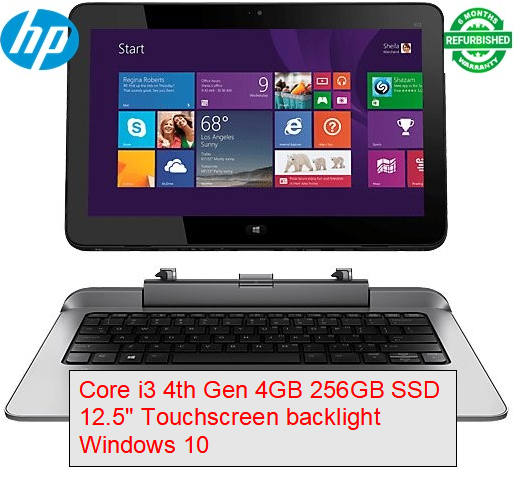 Touchscreen Refurbished hp Laptop Hp Pro X2 612 G1 2 in 1 Core i3 4th Gen 4gb 256gb 12.5" backlight Keyboard Windows 10 Notebook Black Refurbished Hp Laptop Computer