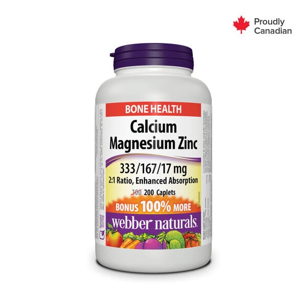 Calcium Magnesium Zinc 333/167/17 mg
2:1 Ratio, Enhanced Absorption