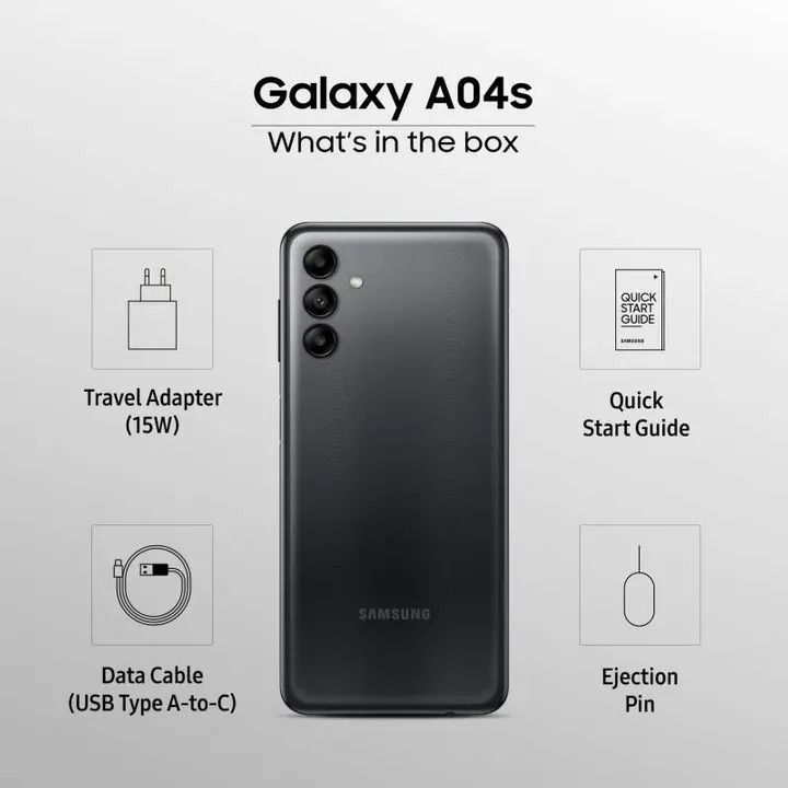 Samsung Galaxy A04S 6.5" HD 90Hz 128GB ROM 4GB RAM 50MP Triple Camera 5000mAh Android 12 Dual SIM Smart Phones
