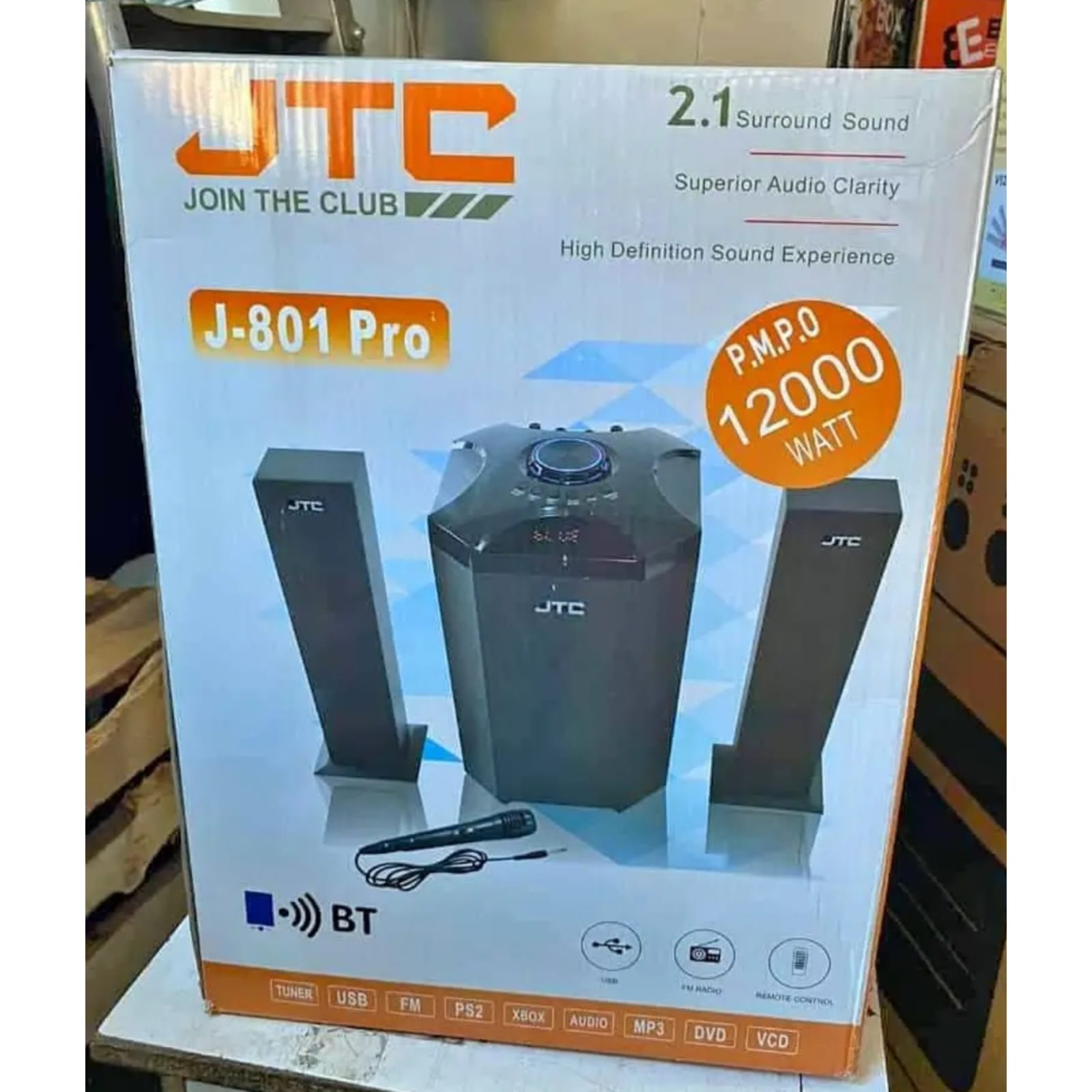JTC Woofer JTC J-801 Pro 2.1CH SUB Bluetooth Woofer HI-FI Sound Multimedia Speaker System default original-BT/FM-12000W + Microphone With Remote Control