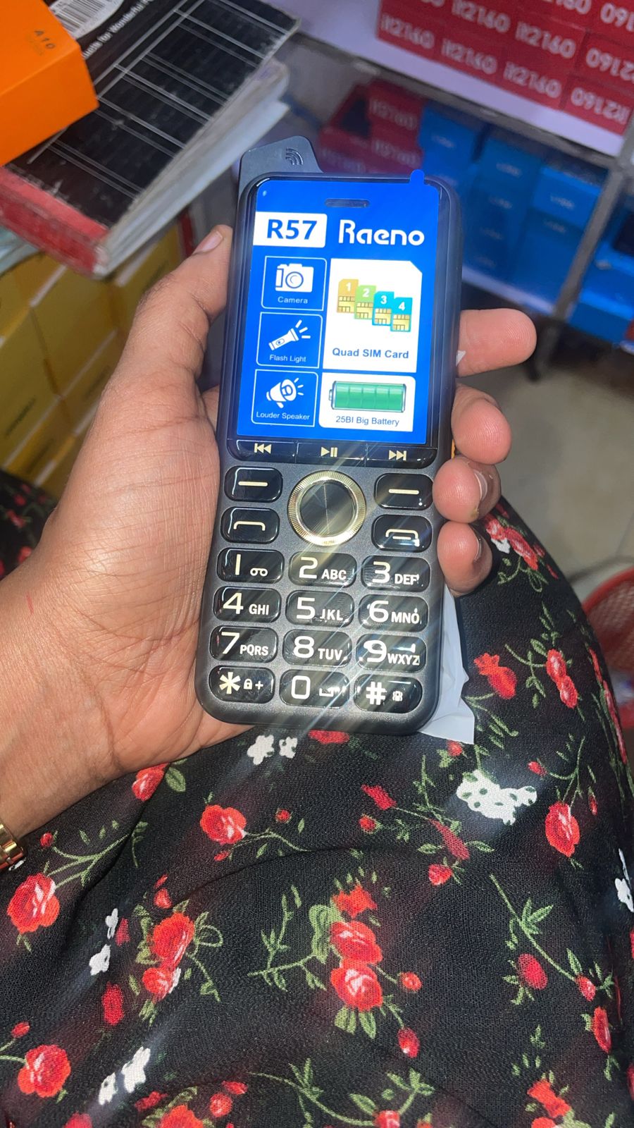 Raeno R57 quad sim(4 sim slots) big battery with loud speaker and flash light feature phone