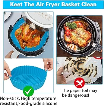 Pack Air Fryer Silicone Baking Tray Reusable Air Fryer Round Silicone Insert for Air Fryer Easy Cleaning Silicone Pot for Oven Accessories (Blue