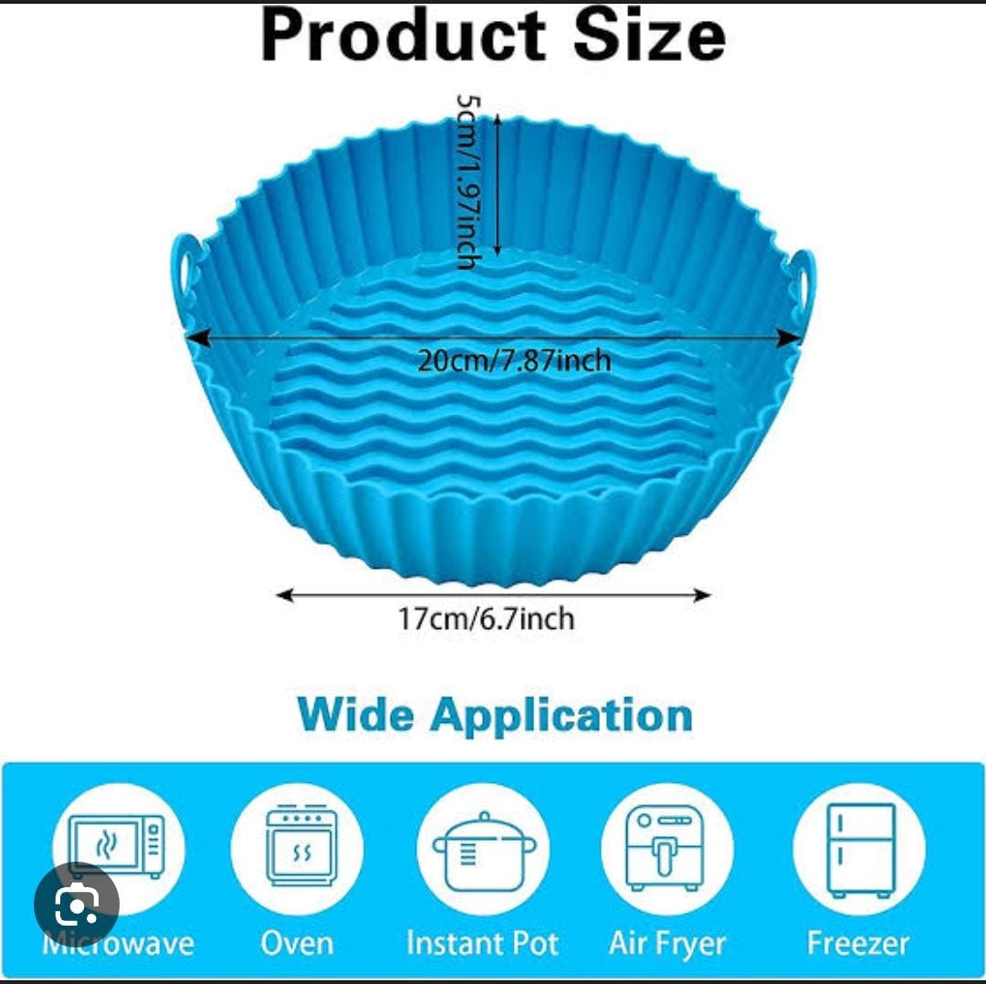 Pack Air Fryer Silicone Baking Tray Reusable Air Fryer Round Silicone Insert for Air Fryer Easy Cleaning Silicone Pot for Oven Accessories (Blue