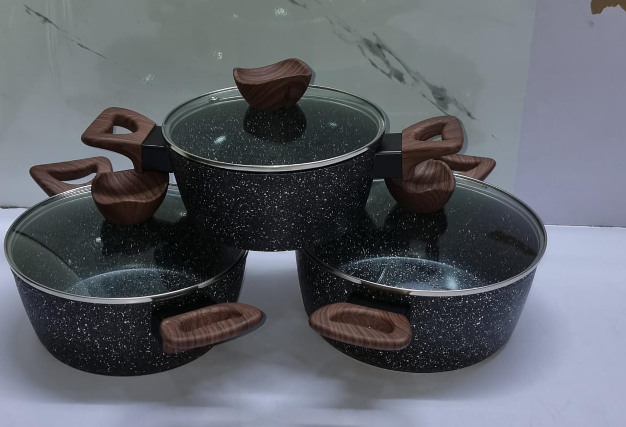 Germany Baroly 3 Pots Set, Nonstick Cookware Set ,Induction Kitchen Cookware Sets  Oven Safe, black, green,coffee,grey