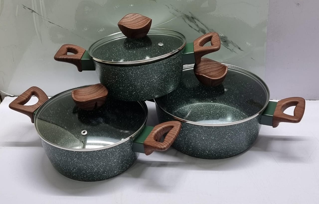 Germany Baroly 3 Pots Set, Nonstick Cookware Set ,Induction Kitchen Cookware Sets  Oven Safe, black, green,coffee,grey