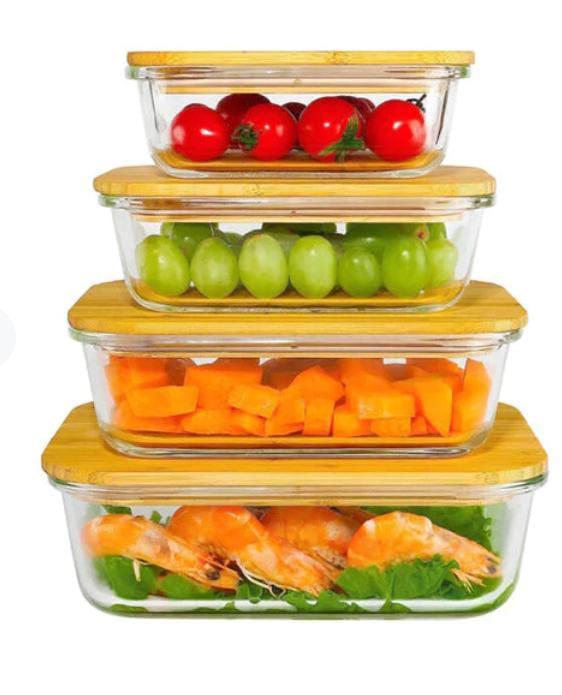 Glass Meal Prep Containers with Bamboo Lids 100% Plastic Free, Eco-Friendly Glass Lunch Containers, Bamboo Lid Storage Containers, Oven & Microwave Safe Glass Food Storage Containers