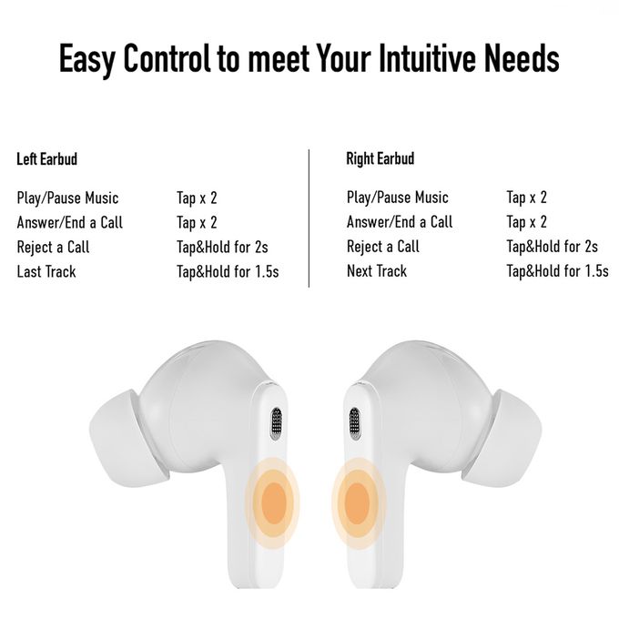 itel TWS BudsAce True Wireless Earbuds with Microphone, Noise Cancellation, Bluetooth, White - Crystal Clear Calls, Noise Isolation
