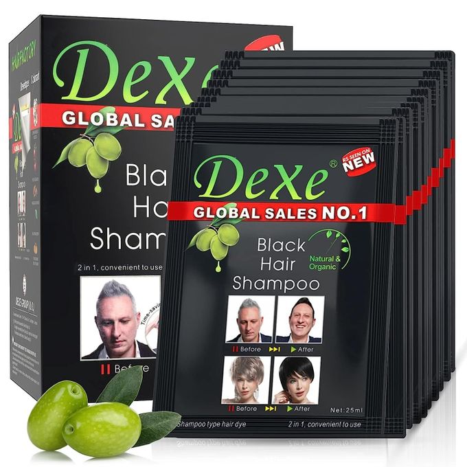 Dexe 10 PCS Dexe Black Hair Shampoo Instant Hair Dye For Men & Women-Black Color