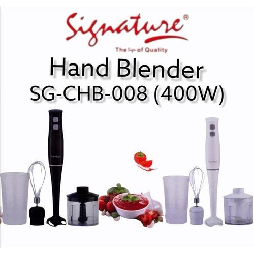 Signature Multifunctional 4 In 1 Hand Blender with Chopper, whisk, Measuring cup For Mixing Baby food, Mince, Whisk chop
