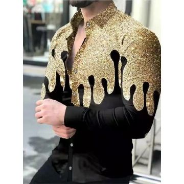 Men's New Casual Personality Trendy Men's Long sleeved 3D Digital Printed Shirt Large Shirt Men's Wear