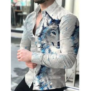 Men's New Casual Personality Trendy Men's Long sleeved 3D Digital Printed Shirt Large Shirt Men's Wear