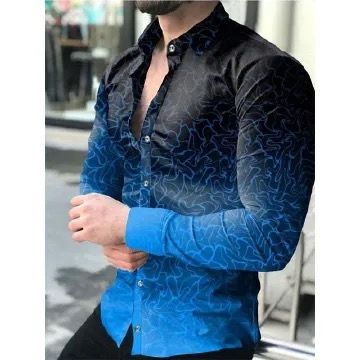 Men's New Casual Personality Trendy Men's Long sleeved 3D Digital Printed Shirt Large Shirt Men's Wear