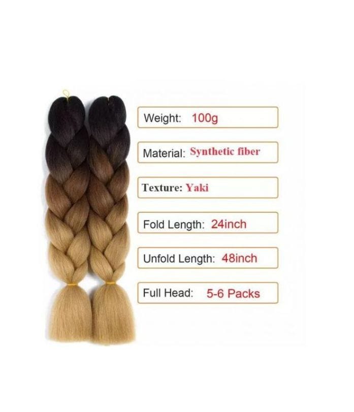 5pc Jumbo Crochet Braiding Ombre Color Synthetic Hair Extensions