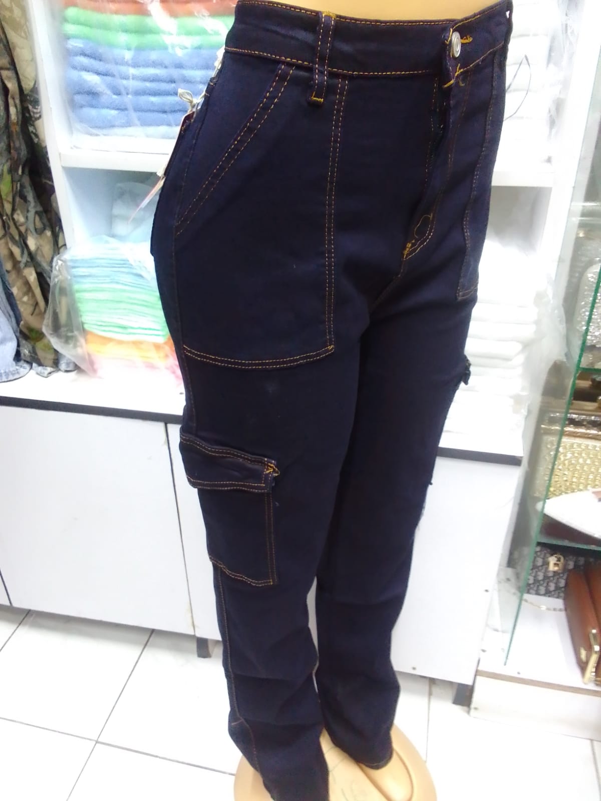 High quality and classic Navy blue women mom jeans