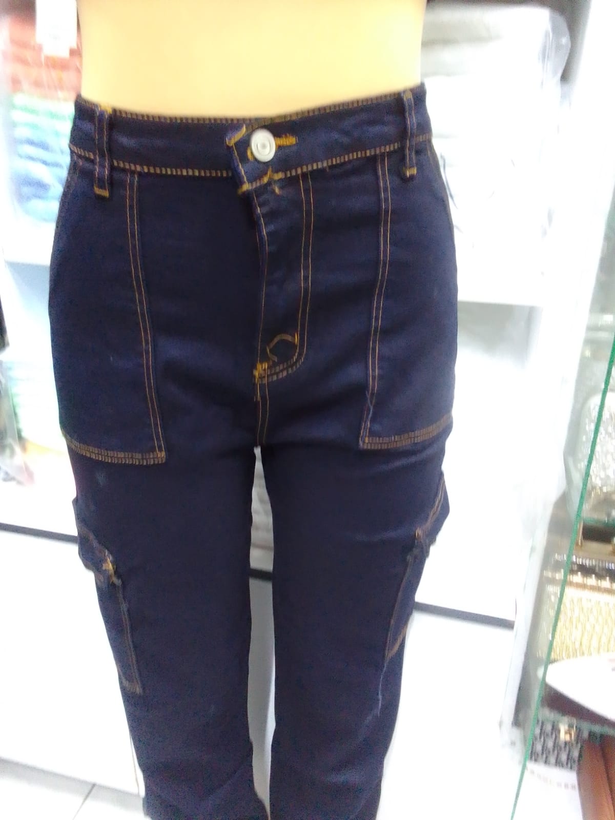 High quality and classic Navy blue women mom jeans