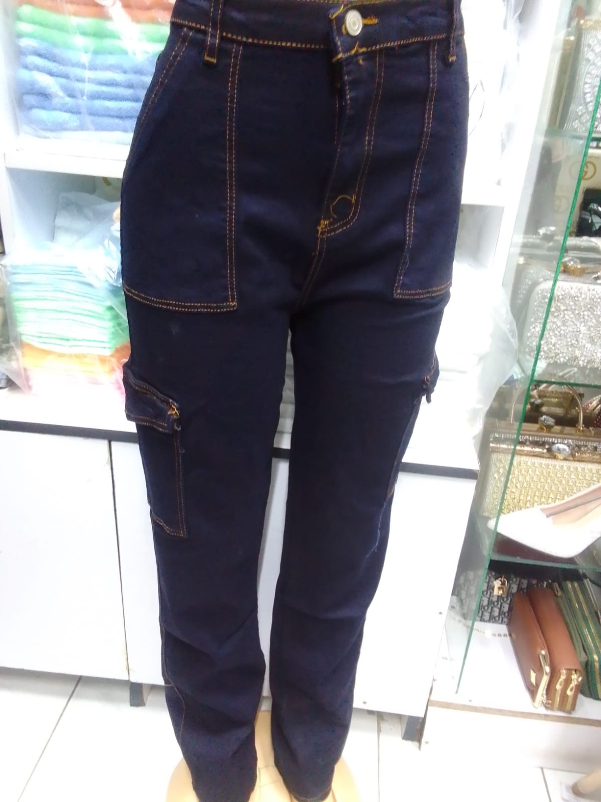 High quality and classic Navy blue women mom jeans