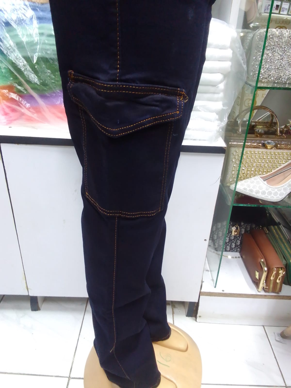 High quality and classic Navy blue women mom jeans