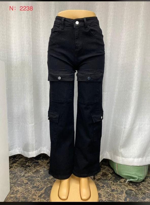 High quality denim Women's Wide Leg Casual Pants with Eight Pockets, High Waisted Cargo Pants, Combat Military Trousers (sizes 27, 28, 30, 32, 34)