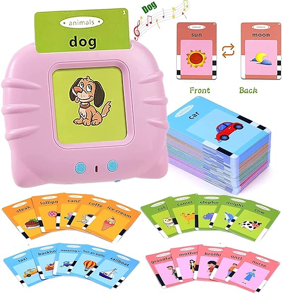 Educational Toddler Toy Flashcards Device,WONFAST 112PCS Double-Sided Illustrations Words Audible Preschool Learning Flash Cards Reader for Kids Boys Girls Birthday Christmas Children Gifts