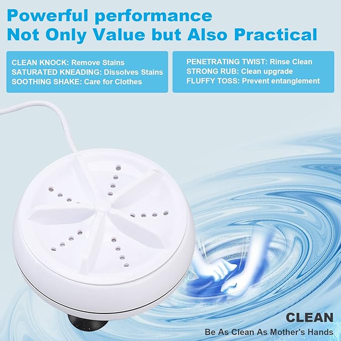 Portable Washing Machine,Mini Washing Machine with Suction Cups, 3 in 1 Bubble Cleaning USB Ultrasonic Powered Turbo Washing Machine & Sink Dishwasher for Camping, Travelling, Business Trip