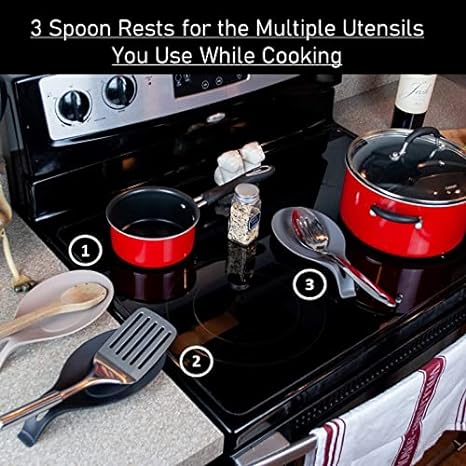 3Pcs Modern Silicone Spoon Rests (Set of 3) | Kitchen Utensil Holders for Stove Top | Quality Food Grade BPA Free Material | Counter Spatula Holder | Stovetop Spoon Rest