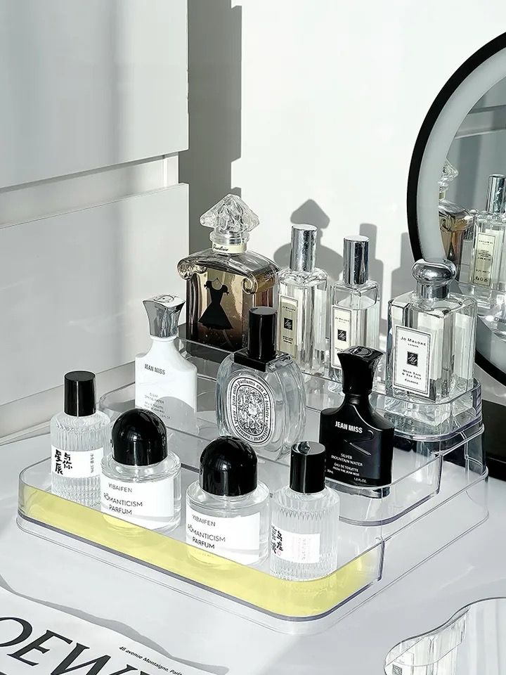 Acrylic Display Shelf Clear Acrylic Riser Display Stand Cupcake Dessert Holder Perfume Storage Shelf for Dressing Table, Makeup Product Organizer Rack