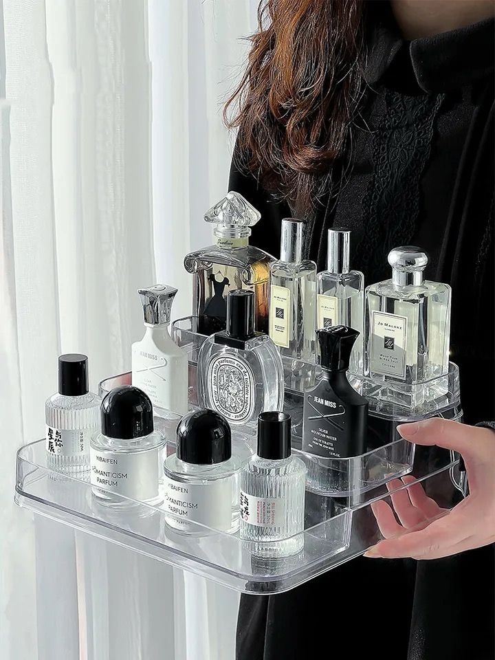 Acrylic Display Shelf Clear Acrylic Riser Display Stand Cupcake Dessert Holder Perfume Storage Shelf for Dressing Table, Makeup Product Organizer Rack