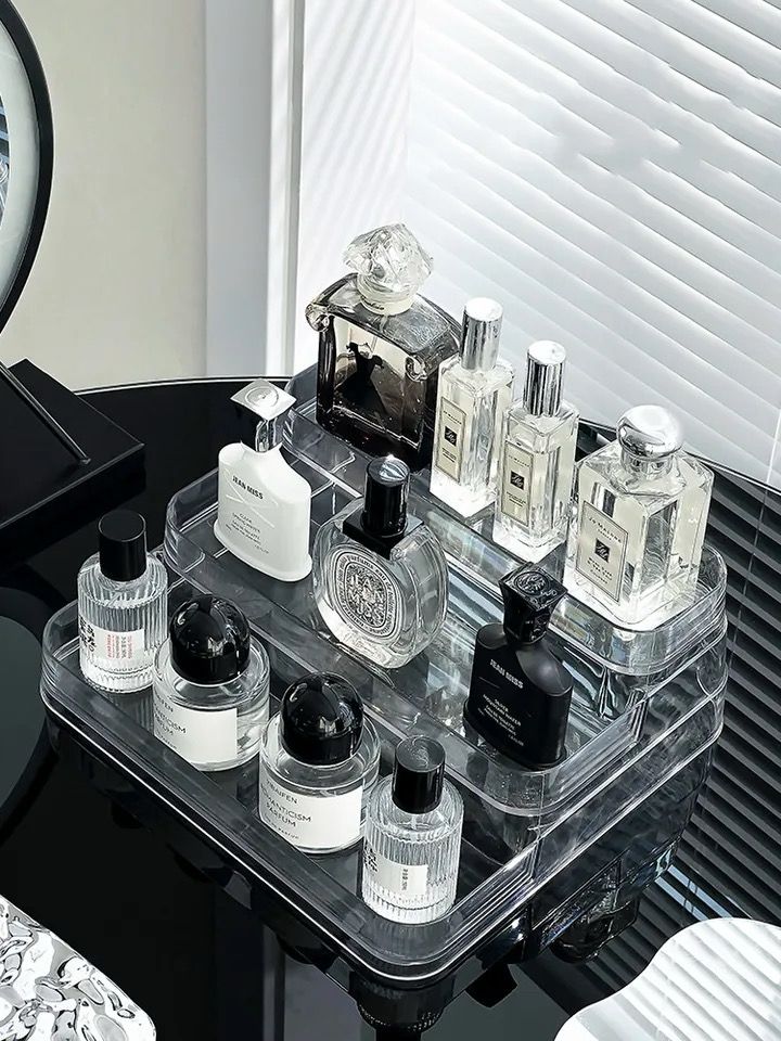 Acrylic Display Shelf Clear Acrylic Riser Display Stand Cupcake Dessert Holder Perfume Storage Shelf for Dressing Table, Makeup Product Organizer Rack