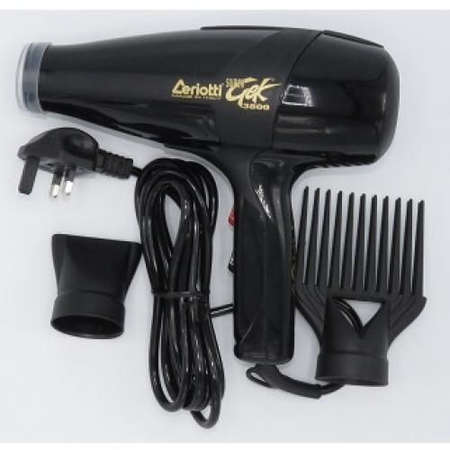 Ceriotti Commercial Super GEK 3800 BlowDryer (pro-quality)2-Speed setting
3-temperature options
Power of over 1900W
High Efficiency directional outlet
WHAT’S IN THE BOX
1 Ceriotti blow-dryer
1 G6 nozz