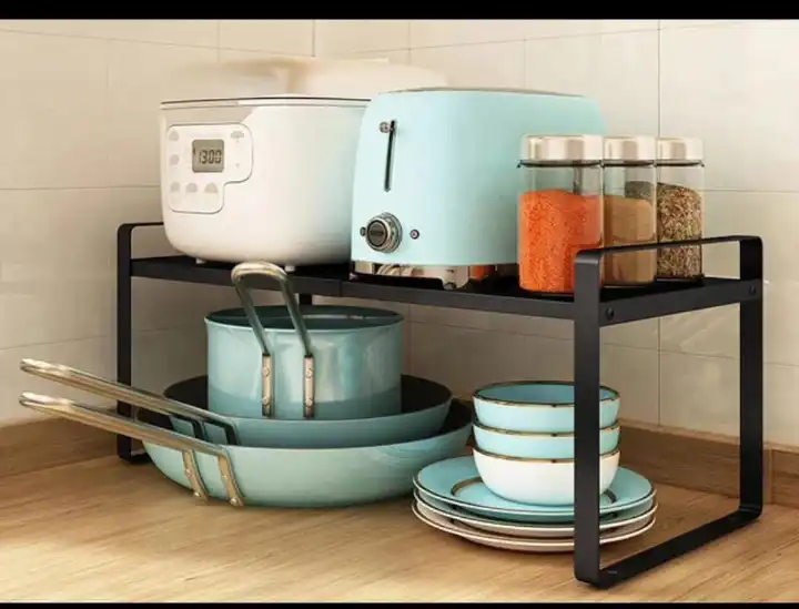 NEW!! Rectractable shelf organizer floating shelf made of strong CARBON STEEL material to divide our shelves and provide more storage spaces for your kitchen, dining, study. Enjoy More smart space