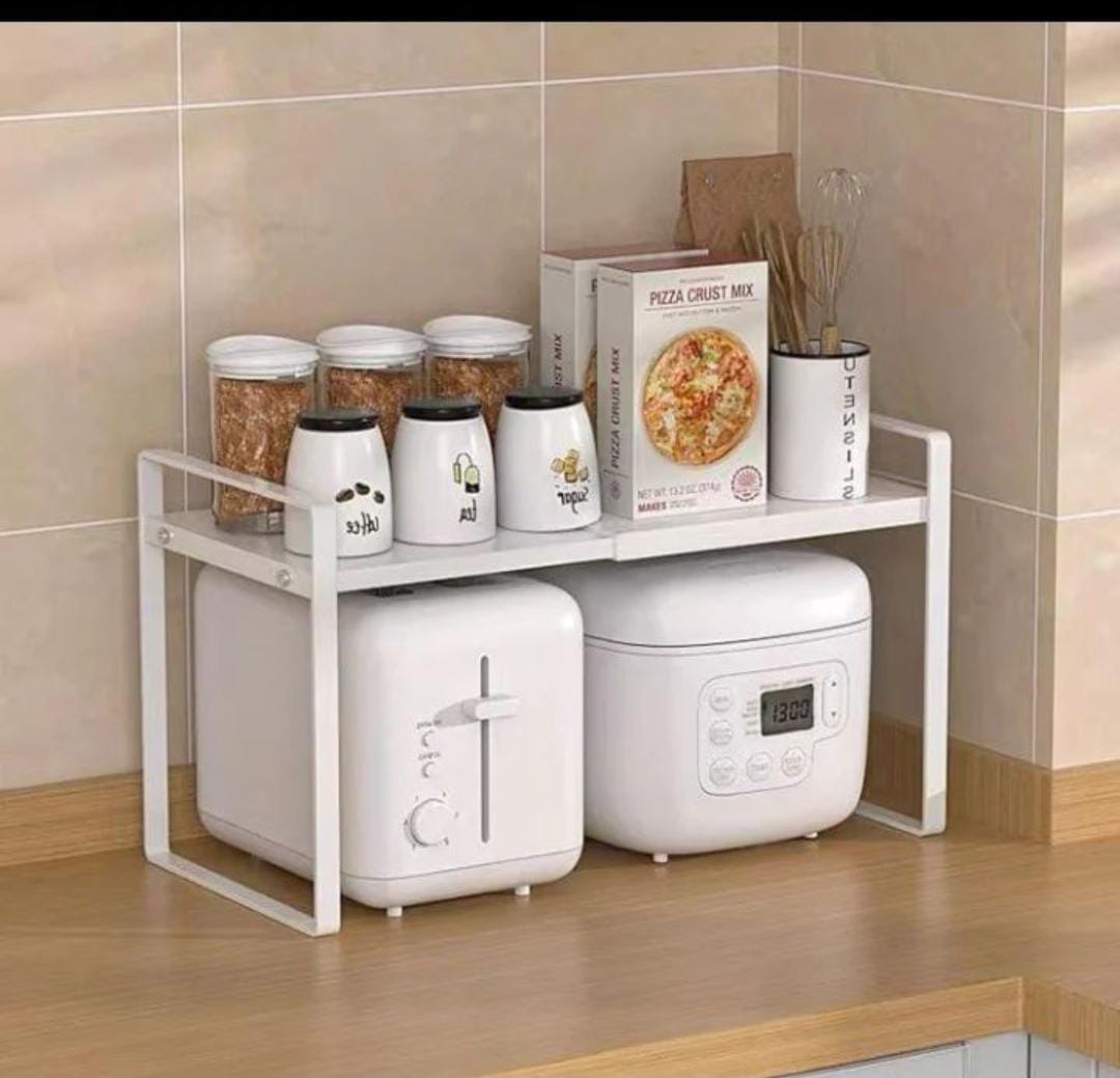 NEW!! Rectractable shelf organizer floating shelf made of strong CARBON STEEL material to divide our shelves and provide more storage spaces for your kitchen, dining, study. Enjoy More smart space