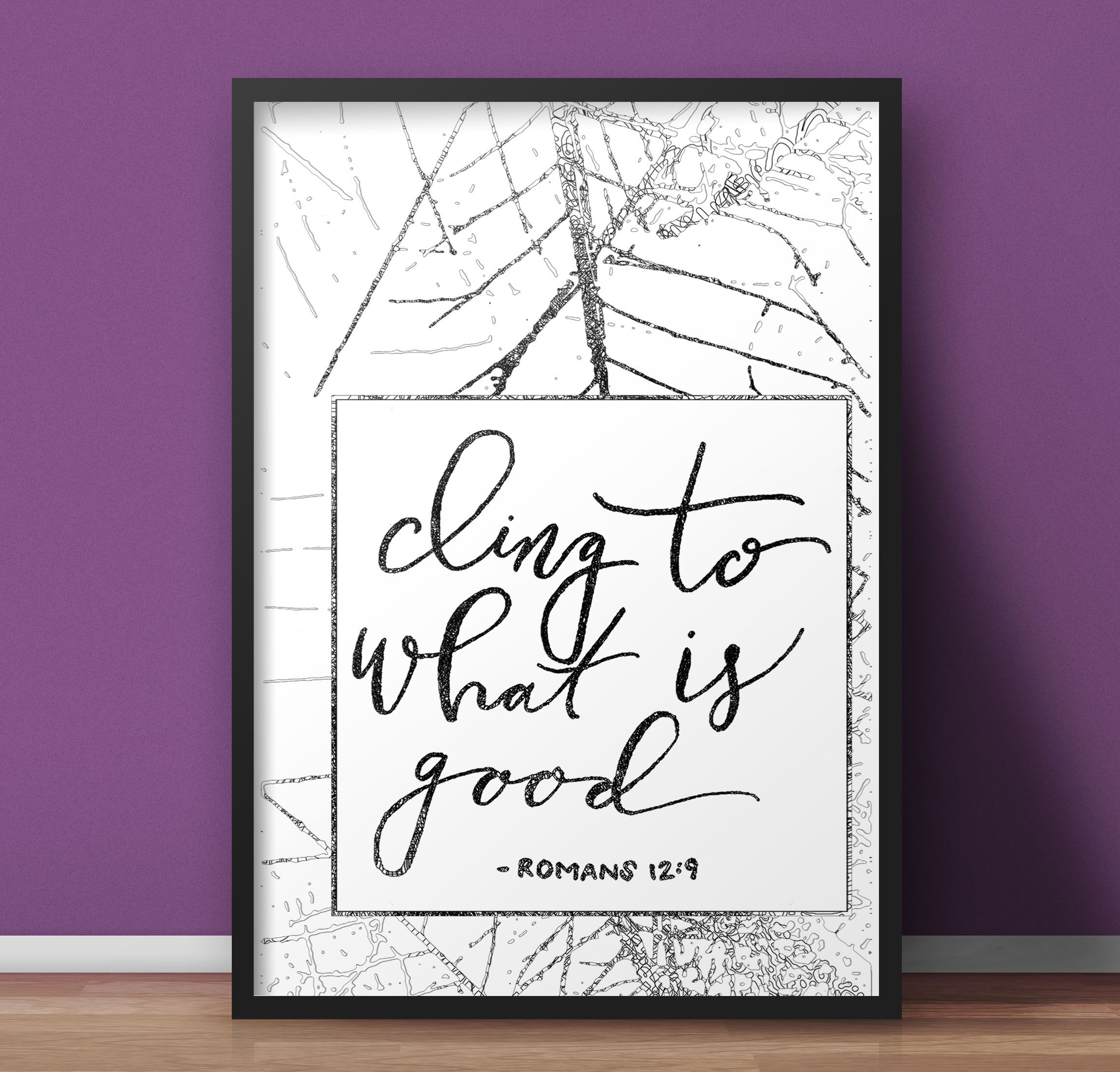 Cling to What is Good, Bible verse Reading  Wall Art Hanging, Black A4 Size Framed Poster, Framed Wall Decor A3 Size, Large Framed Wall Hanging for Christian Home Dcor Ready to Hang Gift for Her