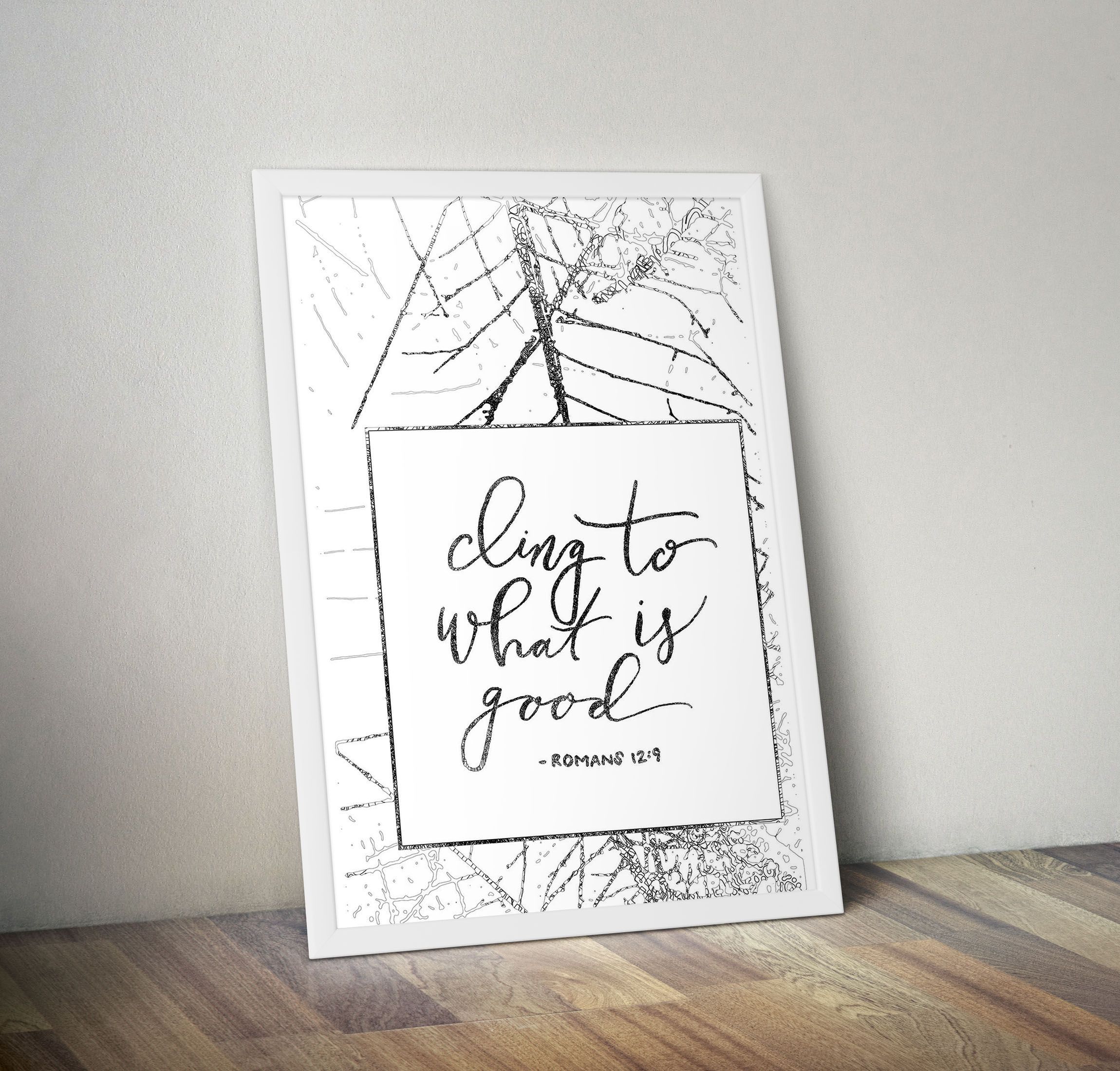 Cling to What is Good, Bible verse Reading  Wall Art Hanging, Black A4 Size Framed Poster, Framed Wall Decor A3 Size, Large Framed Wall Hanging for Christian Home Dcor Ready to Hang Gift for Her