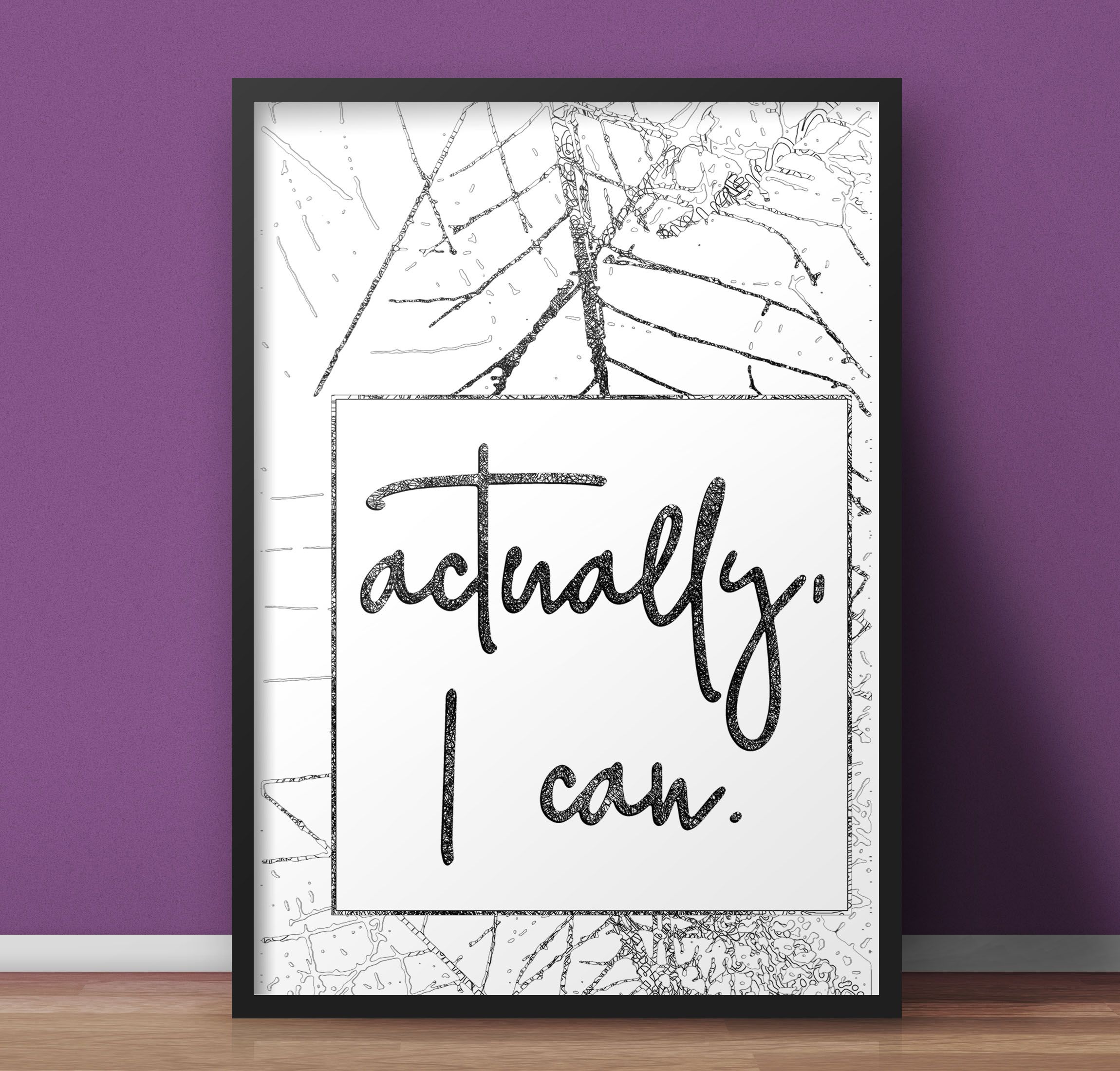 Actually i Can, Inspirational Office Decor, Ready to Hang, Motivational Home Decor Quotes, Framed White , Black Wood Frame Wall Art for Home Decorationcoration