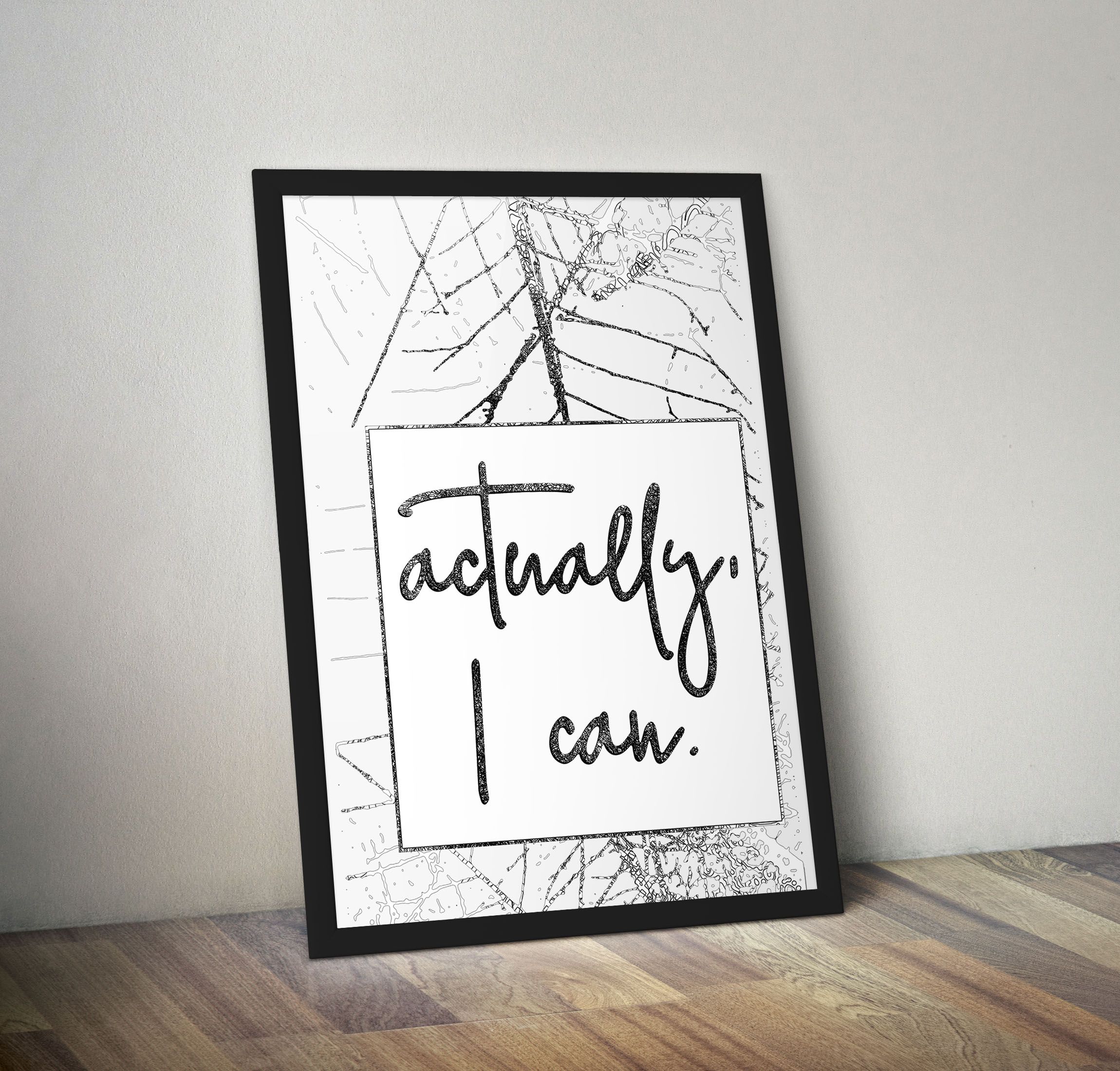 Actually i Can, Inspirational Office Decor, Ready to Hang, Motivational Home Decor Quotes, Framed White , Black Wood Frame Wall Art for Home Decorationcoration