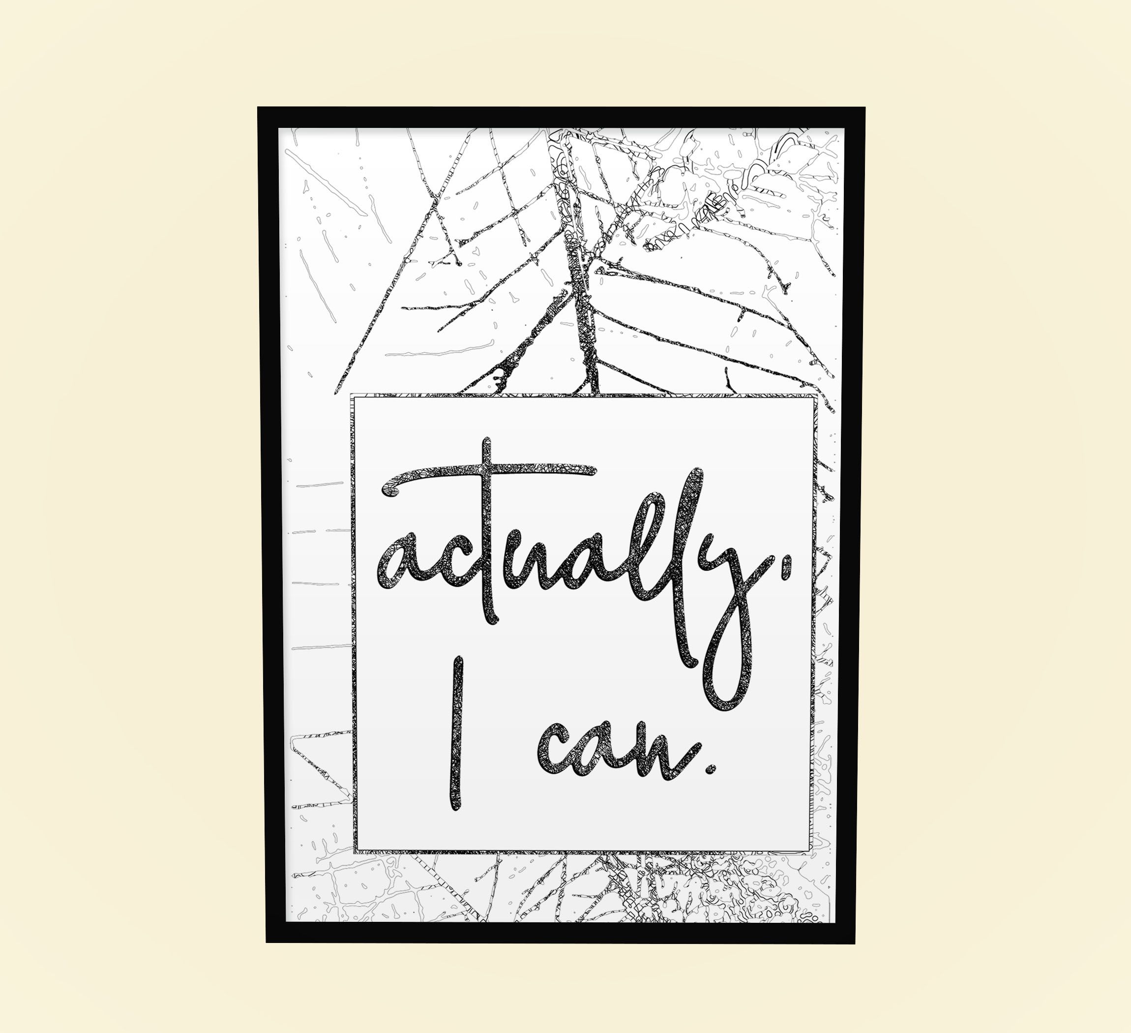 Actually i Can, Inspirational Office Decor, Ready to Hang, Motivational Home Decor Quotes, Framed White , Black Wood Frame Wall Art for Home Decorationcoration