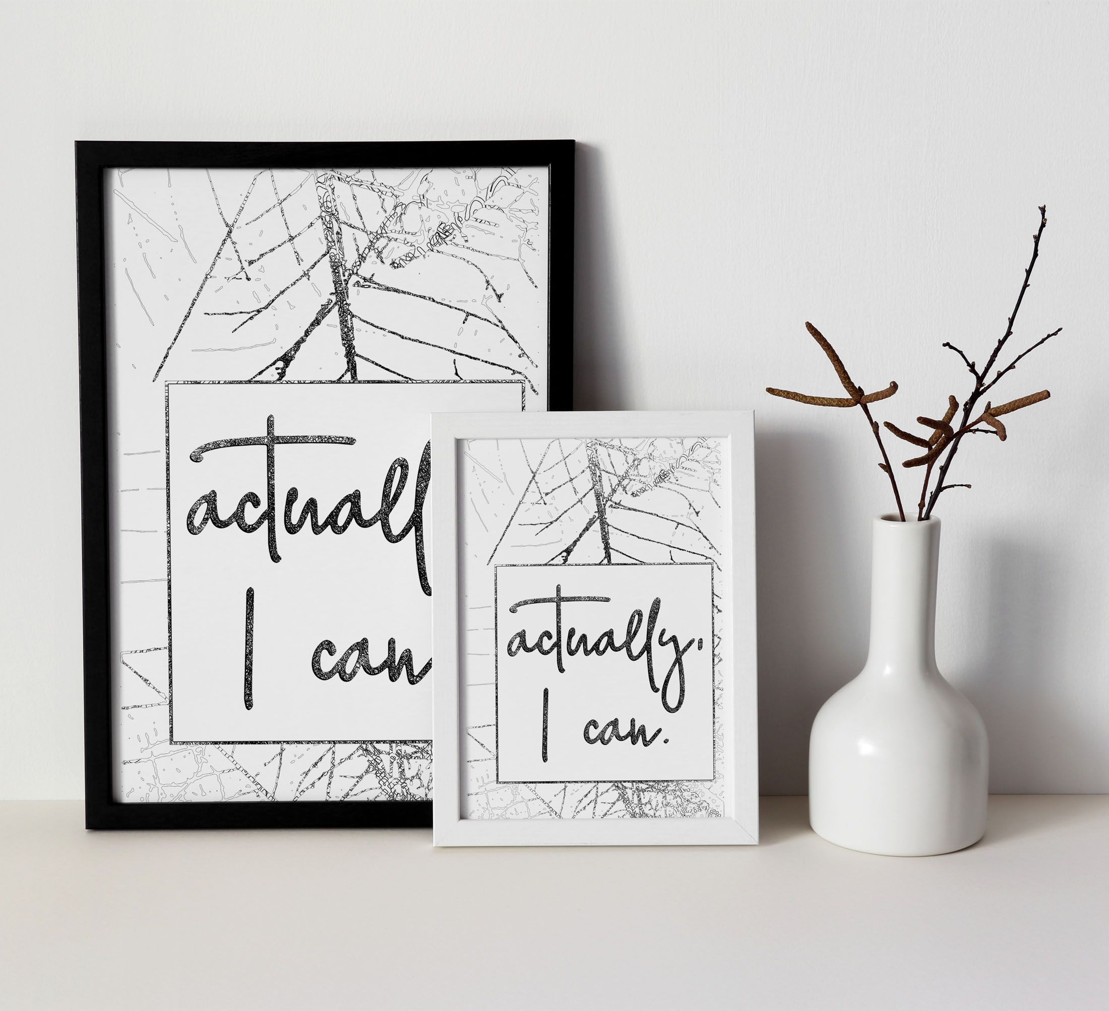 Actually i Can, Inspirational Office Decor, Ready to Hang, Motivational Home Decor Quotes, Framed White , Black Wood Frame Wall Art for Home Decorationcoration