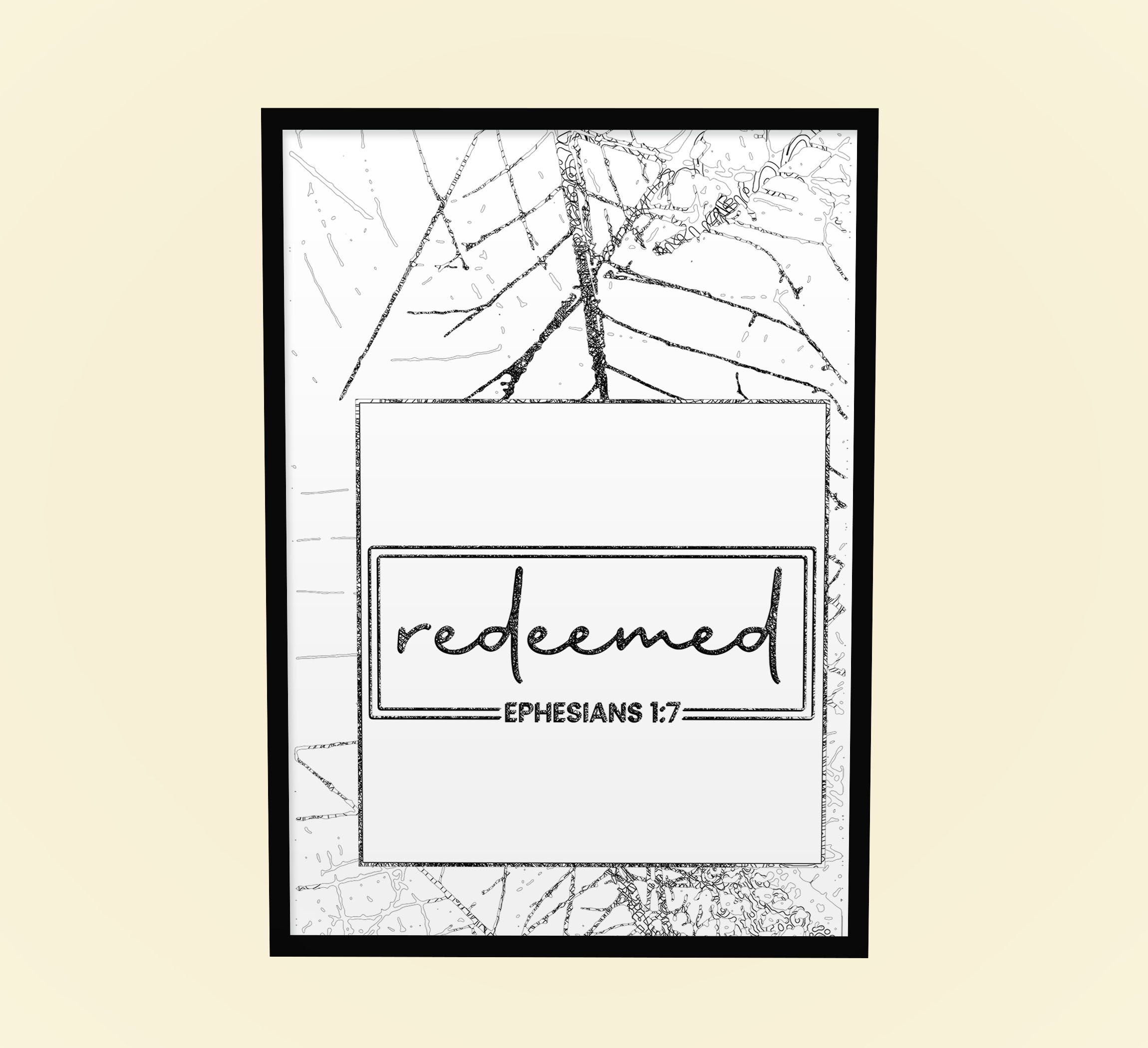 Redeemed Bible Quote Wall Art Decoration for Home Decoration Ready to Hang. Framed A4 Size black Frame Wooden Frame Poster Wall hanging for Interior Decoration, Black adn White Poster with Bible quote