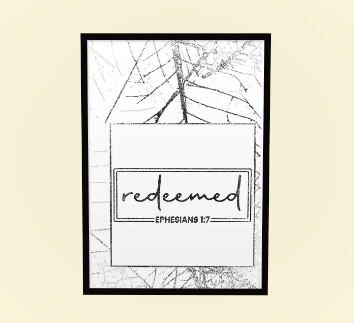 Redeemed Bible Quote Wall Art Decoration for Home Decoration Ready to Hang. Framed A4 Size black Frame Wooden Frame Poster Wall hanging for Interior Decoration, Black adn White Poster with Bible quote