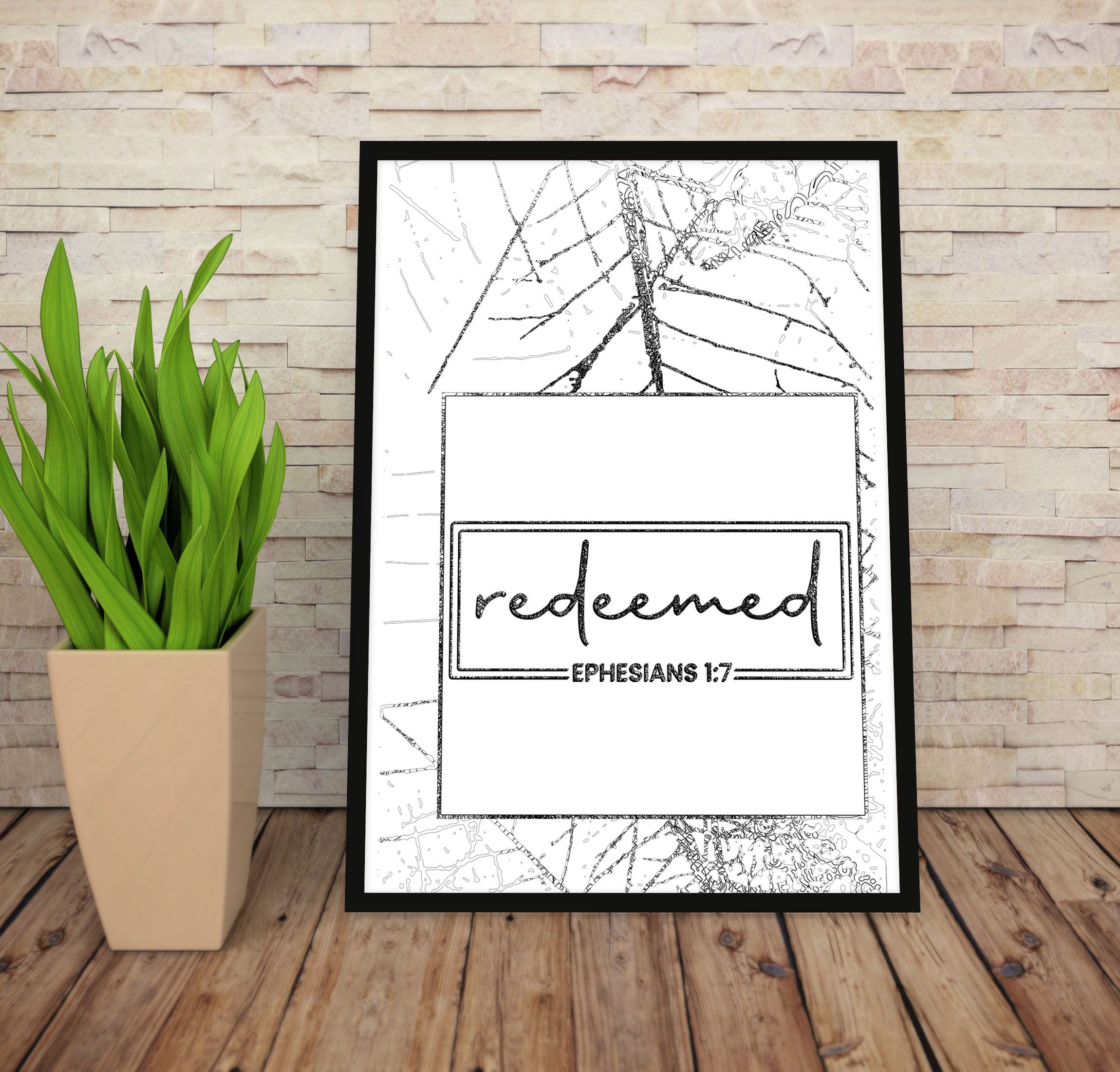Redeemed Bible Quote Wall Art Decoration for Home Decoration Ready to Hang. Framed A4 Size black Frame Wooden Frame Poster Wall hanging for Interior Decoration, Black adn White Poster with Bible quote